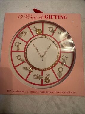 Gold Tone 12-Day Charm Necklace and Bracelet Set